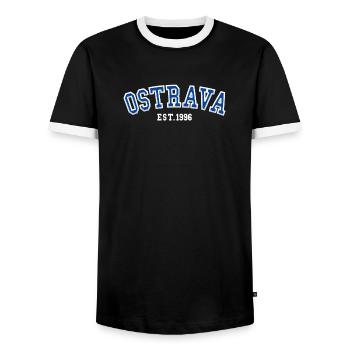 Ostrava Est. 1996 - Men's Ringer Shirt - black/white - Front - AI Model Female 172 light (172cm) & AI Model Male 178 light (178cm)
