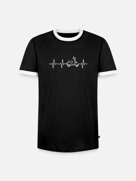 Rollerfahrer Herzschlag Motorroller Moped Roller - Männer Kontrast-T-Shirt - Schwarz/Weiß