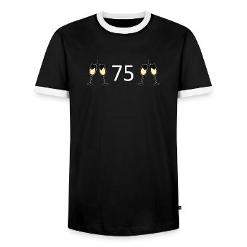 75th Birthday 75th Anniversary 75 Number 75 black - Men's Ringer Shirt - black/white - Front - AI Model Female 172 light (172cm) & AI Model Male 178 light (178cm)