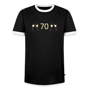 70th Birthday 70th Anniversary 70 Number 70 white - Men's Ringer Shirt - black/white - Front - AI Model Female 172 light (172cm) & AI Model Male 178 light (178cm)