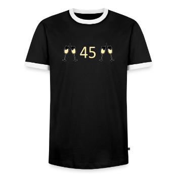 45th Birthday 45th Anniversary 45 Number 45 white - Men's Ringer Shirt - black/white - Front - AI Model Female 172 light (172cm) & AI Model Male 178 light (178cm)