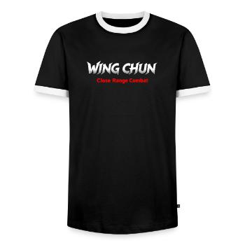 Wing Chun close range combat shirt white red - Men's Ringer Shirt - black/white - Front - AI Model Female 172 light (172cm) & AI Model Male 178 light (178cm)