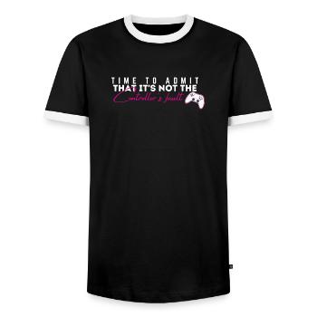 Controller's Fault Gamer Meme Tee - Men's Ringer Shirt - black/white - Front - AI Model Female 172 light (172cm) & AI Model Male 178 light (178cm)