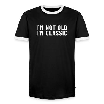 I´m not old I’m classic - Men's Ringer Shirt - black/white - Front - AI Model Female 172 light (172cm) & AI Model Male 178 light (178cm)