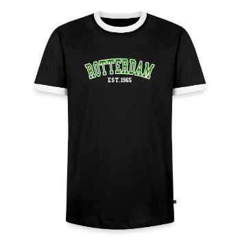 Rotterdam Est.1965 - Men's Ringer Shirt - black/white - Front - AI Model Female 172 light (172cm) & AI Model Male 178 light (178cm)