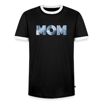 Patchwork Mom Lettering Gift for Mom - Men's Ringer Shirt - black/white - Front - AI Model Female 172 light (172cm) & AI Model Male 178 light (178cm)