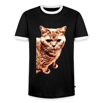 british shorthair cat - Men's Ringer Shirt - black/white - Front - AI Model Female 172 light (172cm) & AI Model Male 178 light (178cm)