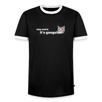 Stay weird, it's gangsta – Retro Cat Statement - Men's Ringer Shirt - black/white - Front - AI Model Female 172 light (172cm) & AI Model Male 178 light (178cm)
