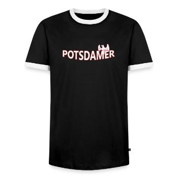POTSDAMER - Männer Kontrast-T-Shirt - Schwarz/Weiß - Vorne - AI Model Female 172 light (172cm) & AI Model Male 178 light (178cm)