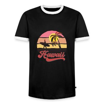 Hawaii Surf Beach Design - Men's Ringer Shirt - black/white - Front - AI Model Female 172 light (172cm) & AI Model Male 178 light (178cm)