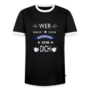WER BRAUCHT SCHON SUPERHELDEN ICH HAB DICH - Männer Kontrast-T-Shirt - Schwarz/Weiß - Vorne - AI Model Female 172 light (172cm) & AI Model Male 178 light (178cm)