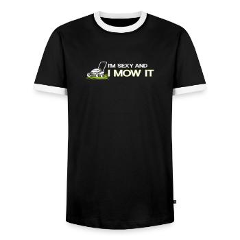 Je suis sexy et je la tonds – Lustiger Garten Spruch - T-shirt contrasté Homme - noir/blanc - Devant - AI Model Female 172 light (172cm) & AI Model Male 178 light (178cm)