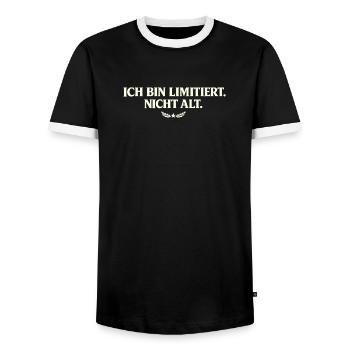 I'm limited, not old - Men's Ringer Shirt - black/white - Front - AI Model Female 172 light (172cm) & AI Model Male 178 light (178cm)