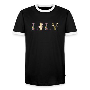 LILY Name mit Blumen geschmückt - Männer Kontrast-T-Shirt - Schwarz/Weiß - Vorne - AI Model Female 172 light (172cm) & AI Model Male 178 light (178cm)
