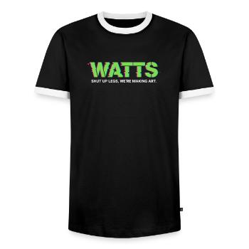 WATTS Neon Pop Art T-Shirt - Männer Kontrast-T-Shirt - Schwarz/Weiß - Vorne - AI Model Female 172 light (172cm) & AI Model Male 178 light (178cm)