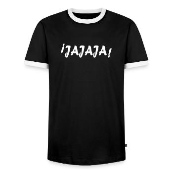 Jajajaja riant en espagnol - T-shirt contrasté Homme - noir/blanc - Devant - AI Model Female 172 light (172cm) & AI Model Male 178 light (178cm)