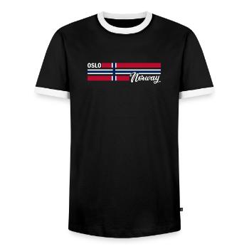 Oslo - Norway Flag - Norge - Norwegen Flagge - Men's Ringer Shirt - black/white - Front - AI Model Female 172 light (172cm) & AI Model Male 178 light (178cm)