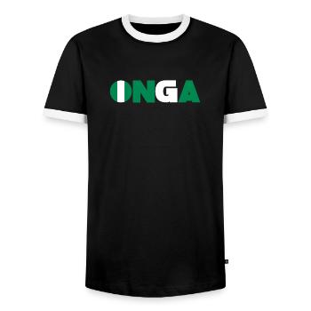 Nigeria - Men's Ringer Shirt - black/white - Front - AI Model Female 172 light (172cm) & AI Model Male 178 light (178cm)