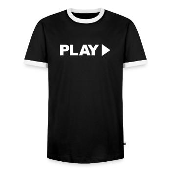 Play - Men's Ringer Shirt - black/white - Front - AI Model Female 172 light (172cm) & AI Model Male 178 light (178cm)