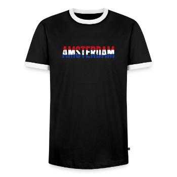 Amsterdam Flag Netherlands Vintage - Men's Ringer Shirt - black/white - Front - AI Model Female 172 light (172cm) & AI Model Male 178 light (178cm)