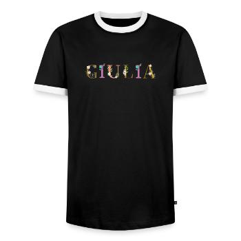 GIULIA name decorated with flowers - Men's Ringer Shirt - black/white - Front - AI Model Female 172 light (172cm) & AI Model Male 178 light (178cm)