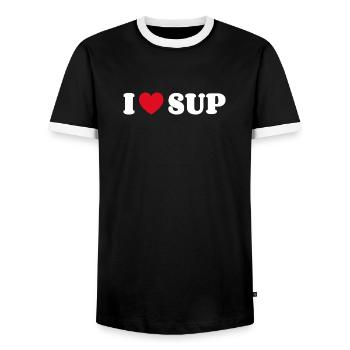 J’adore le paddle debout SUP, le paddle debout - T-shirt contrasté Homme - noir/blanc - Devant - AI Model Female 172 light (172cm) & AI Model Male 178 light (178cm)