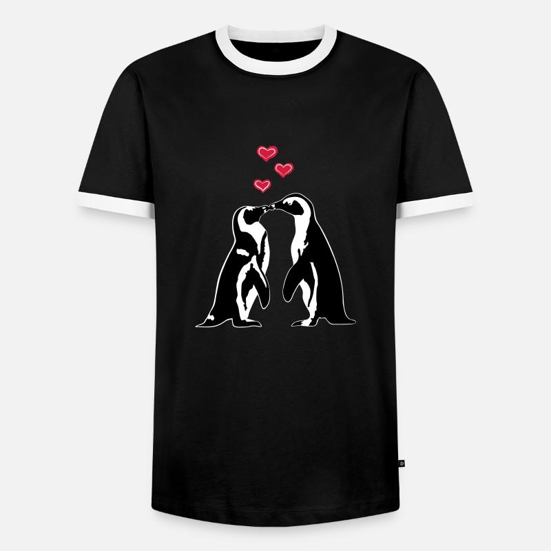 Verliebte Pinguine - Männer Kontrast-T-Shirt - Schwarz/Weiß