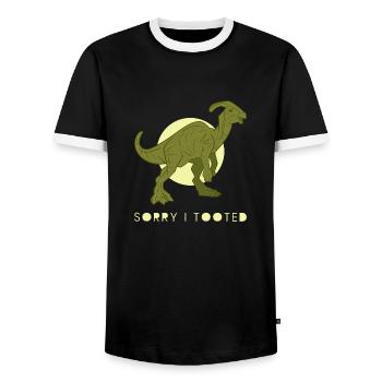 Dinosaur Parasaurolophus Dino Gift - Men's Ringer Shirt - black/white - Front - AI Model Female 172 light (172cm) & AI Model Male 178 light (178cm)