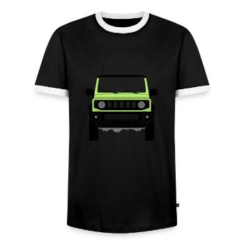 Jimni vorn SJ Off Road 3-farbig - Männer Kontrast-T-Shirt - Schwarz/Weiß - Vorne - AI Model Female 172 light (172cm) & AI Model Male 178 light (178cm)