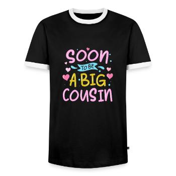 Soon to be a big cousin - Men's Ringer Shirt - black/white - Front - AI Model Female 172 light (172cm) & AI Model Male 178 light (178cm)