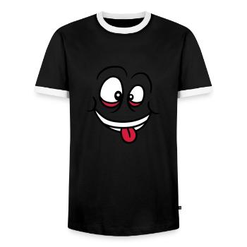 verruecktes gesicht augen mund zunge lustig grimas - Männer Kontrast-T-Shirt - Schwarz/Weiß - Vorne - AI Model Female 172 light (172cm) & AI Model Male 178 light (178cm)