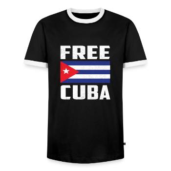 Vintage Free Cuba - Cuba Flag - T-shirt contrasté Homme - noir/blanc - Devant - AI Model Female 172 light (172cm) & AI Model Male 178 light (178cm)