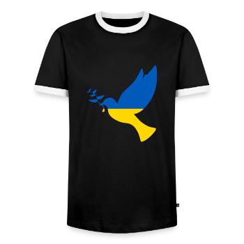 peace for ukraine - Men's Ringer Shirt - black/white - Front - AI Model Female 172 light (172cm) & AI Model Male 178 light (178cm)