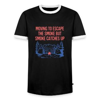 Déménager pour échapper à la fumée Camping Drôle De Camping - T-shirt contrasté Homme - noir/blanc - Devant - AI Model Female 172 light (172cm) & AI Model Male 178 light (178cm)