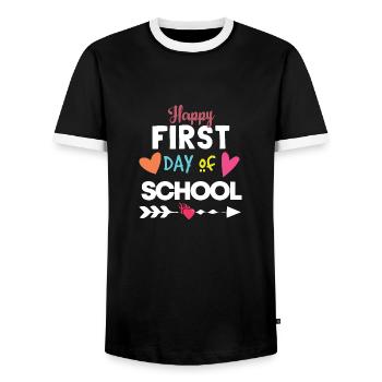 HAPPY FIRST DAY OF SCHOOL - Men's Ringer Shirt - black/white - Front - AI Model Female 172 light (172cm) & AI Model Male 178 light (178cm)