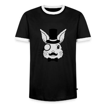 Cylindre monocle Sir Rabbit - T-shirt contrasté Homme - noir/blanc - Devant - AI Model Female 172 light (172cm) & AI Model Male 178 light (178cm)