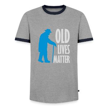 old lives matter quote - Men's Ringer Shirt - grey/navy  - Front - AI Model Female 172 light (172cm) & AI Model Male 178 light (178cm)
