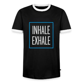 Inspirez expirez Yoga citation - T-shirt contrasté Homme - noir/blanc - Devant - AI Model Female 172 light (172cm) & AI Model Male 178 light (178cm)