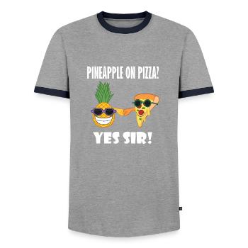 Pineapple Pizza Buddy Ironic Pals Hawaii Pizza - Männer Kontrast-T-Shirt - Grau/Navy  - Vorne - AI Model Female 172 light (172cm) & AI Model Male 178 light (178cm)