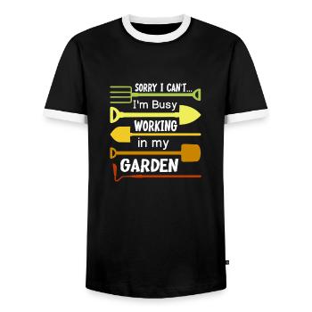 Busy Working in Garden Nature Lover Gardening - Men's Ringer Shirt - black/white - Front - AI Model Female 172 light (172cm) & AI Model Male 178 light (178cm)