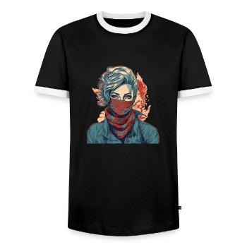 Femme cool avec bandana écran facial gangster - T-shirt contrasté Homme - noir/blanc - Devant - AI Model Female 172 light (172cm) & AI Model Male 178 light (178cm)