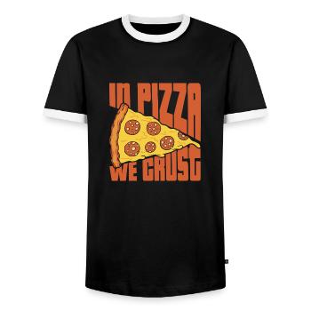 in pizza we crust Design pour un fabricant de pizza - T-shirt contrasté Homme - noir/blanc - Devant - AI Model Female 172 light (172cm) & AI Model Male 178 light (178cm)