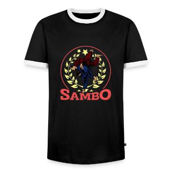 Sambo Martial Arts Wrestling Russia Sport - Men's Ringer Shirt - black/white - Front - AI Model Female 172 light (172cm) & AI Model Male 178 light (178cm)