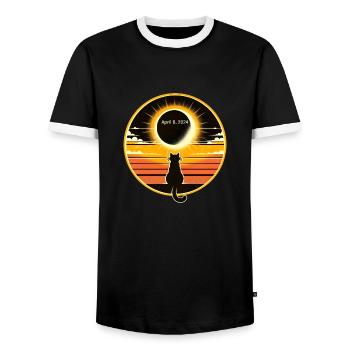 Cat Solar April 8, 2024 Eclipse Sunset - Männer Kontrast-T-Shirt - Schwarz/Weiß - Vorne - AI Model Female 172 light (172cm) & AI Model Male 178 light (178cm)