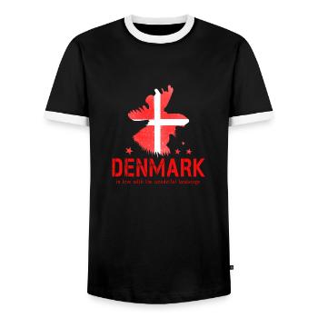 Danemark 2024 Rouge Blanc - T-shirt contrasté Homme - noir/blanc - Devant - AI Model Female 172 light (172cm) & AI Model Male 178 light (178cm)
