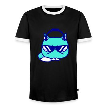 Coole DJ Katze Kätzchen Haustier Party Club Musik - Männer Kontrast-T-Shirt - Schwarz/Weiß - Vorne - AI Model Female 172 light (172cm) & AI Model Male 178 light (178cm)