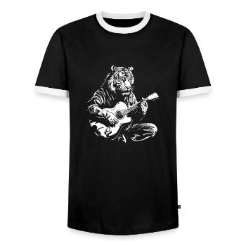 Tiger Guitar Music - Men's Ringer Shirt - black/white - Front - AI Model Female 172 light (172cm) & AI Model Male 178 light (178cm)