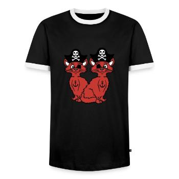 2 Pirate Cats Sabre Buccaneer Eye Patch Team - Men's Ringer Shirt - black/white - Front - AI Model Female 172 light (172cm) & AI Model Male 178 light (178cm)