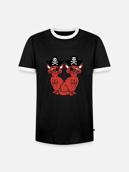 2 Pirate Cats Sabre Buccaneer Eye Patch Team - Herre kontrast-T-shirt - sort/hvid