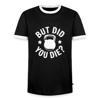 For fitness freaks with a sense of fun - Men's Ringer Shirt - black/white - Front - AI Model Female 172 light (172cm) & AI Model Male 178 light (178cm)